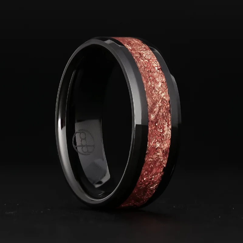 women adjustable bangles -Rose Gold Leaf Ring on Black Ceramic | Full Channel