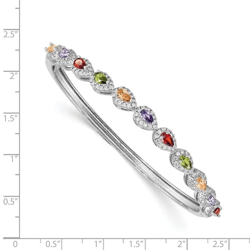 Curata 925 Sterling Silver Multi color Cubic Zirconia Hinged Bangle Bracelet