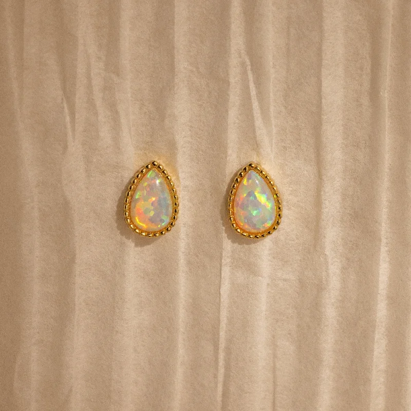 women anniversary earrings -Opal Teardrop Studs