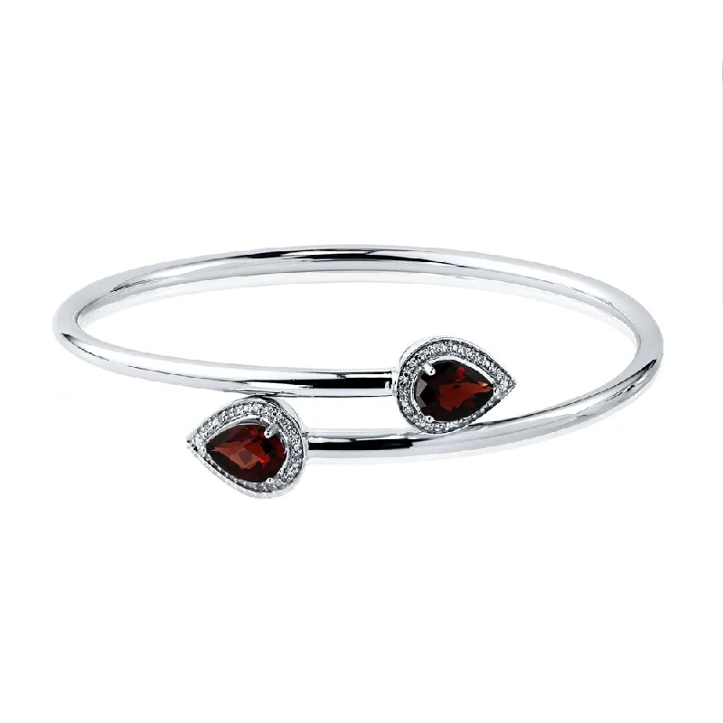 Auriya 2 1/2ct Pear-Shaped Red Garnet Gold over Silver Bangle Bracelet with Diamond Accents