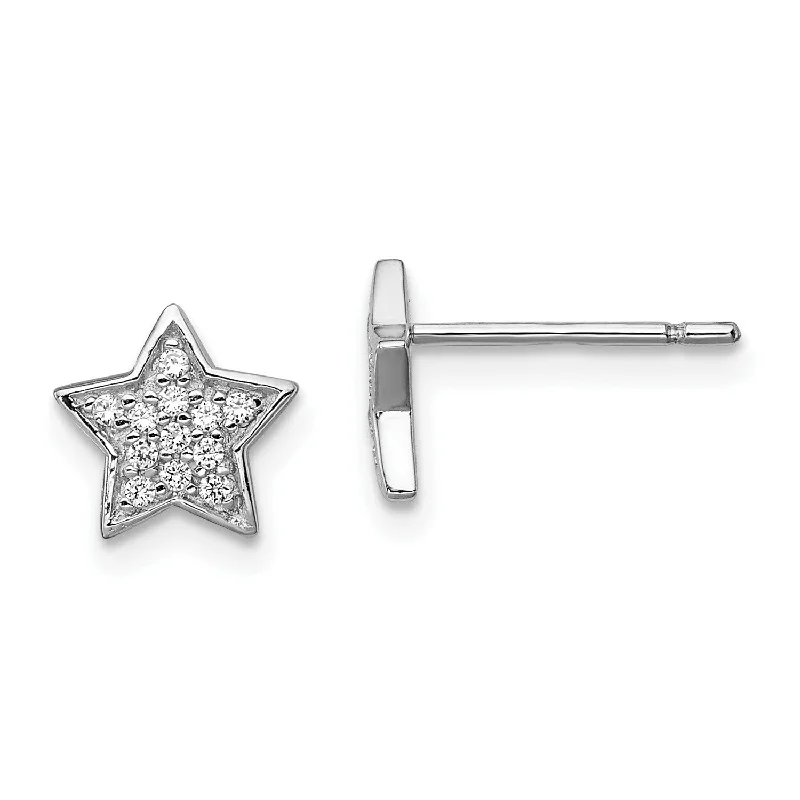 women elegant earrings -Sterling Silver Cubic Zirconia 8MM Star Stud Earrings