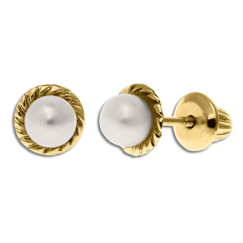 women gemstone stud earrings -Kiddie Kraft 14KT Yellow Gold 4MM Pearl Childrens Stud Earrings