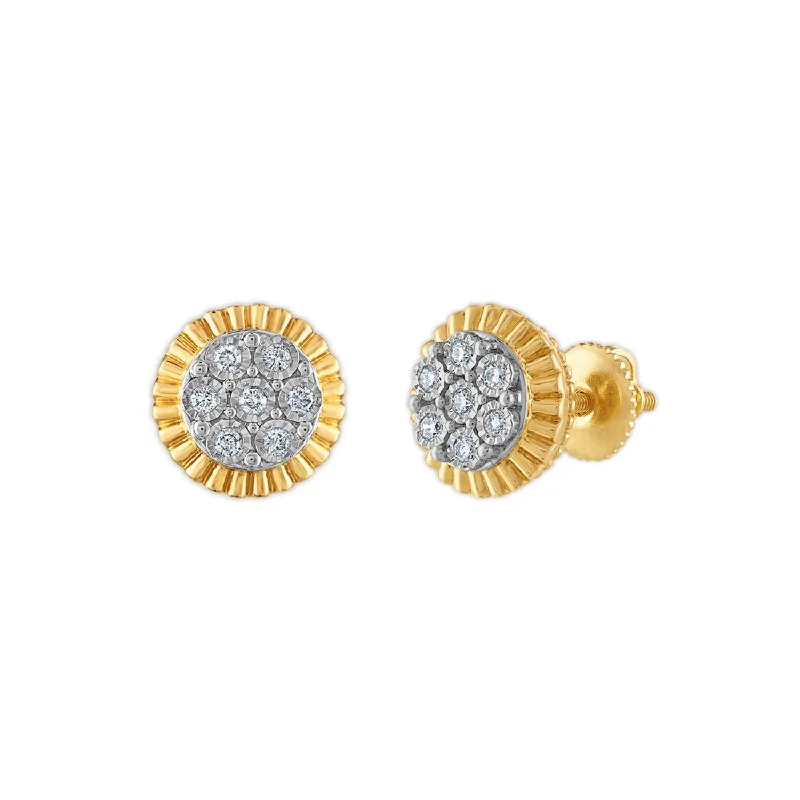 women high-end earrings -1/5 CTW Diamond Rolex-look Stud Earrings in 10KT Yellow Gold