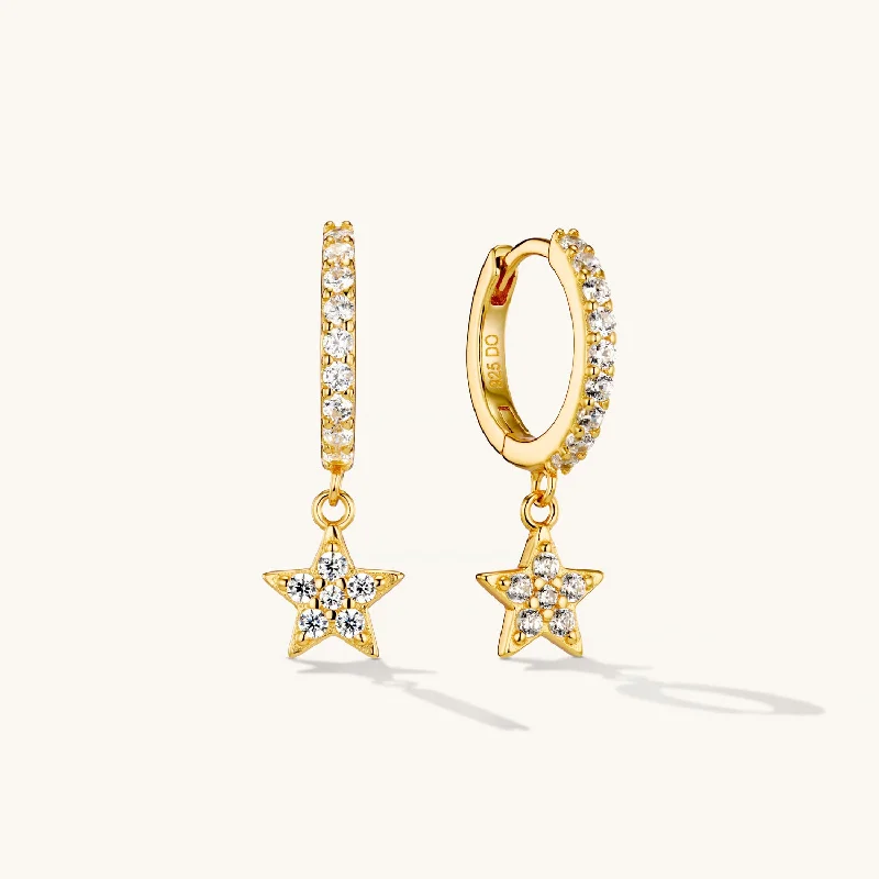 women anniversary earrings -Astrid Star Hoop Earrings Gold