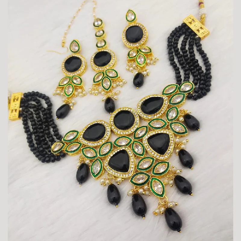 women minimalist gold necklaces -Manisha Jewellery Gold Plated Crystal Stone & Beads Necklace Set