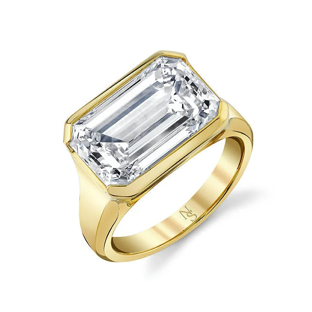 women halo engagement rings -East-West Emerald-cut Diamond Ring