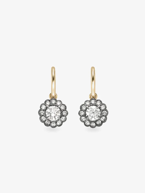 women sterling silver earrings -Daisy Diamond & Blackened Gold Gypset Hoop Earrings