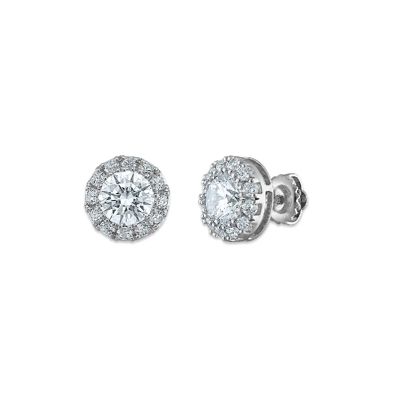 women stud earrings for women -Signature EcoLove 2 CTW Lab Grown Diamond Halo Stud Earrings in 14KT White Gold