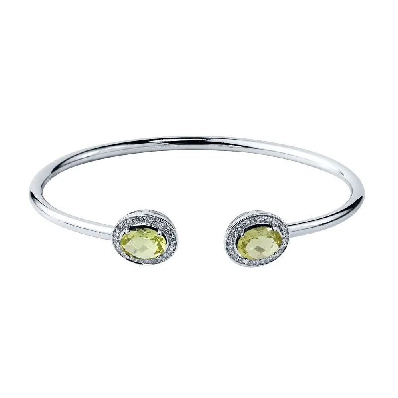 Auriya 2ct Oval Lemon Green Quartz Gold over Silver Bangle Bracelet with Diamond Accents