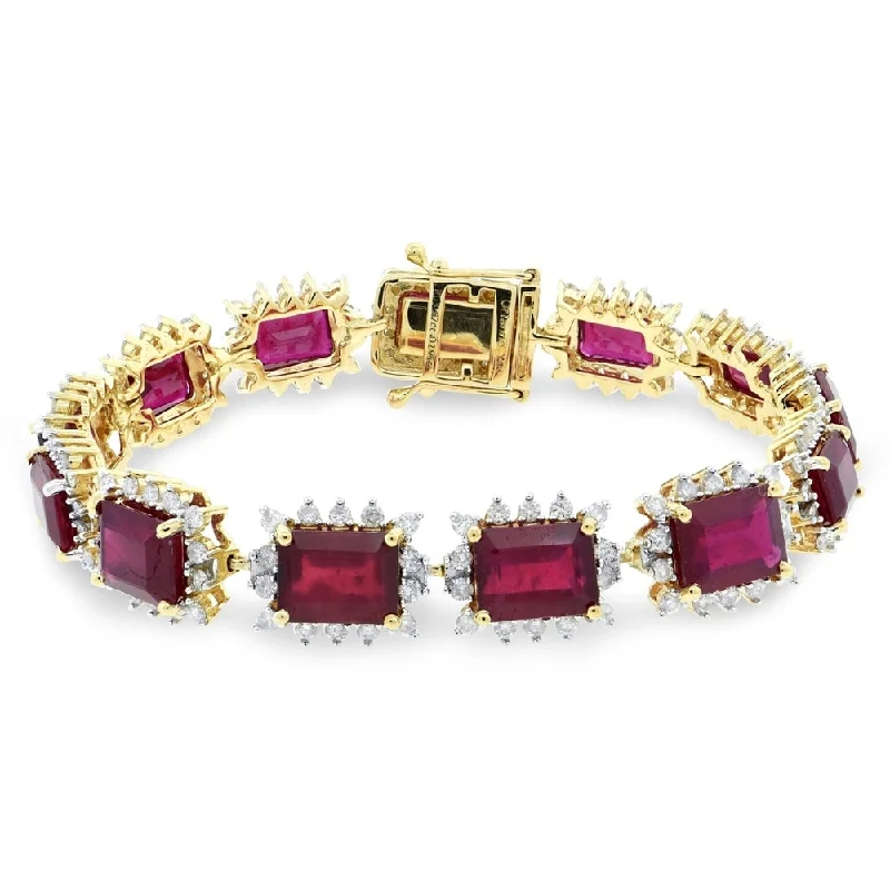 Auriya 14k Gold 31 7/8ct Ruby and 3ct TDW Diamond Bracelet - Red