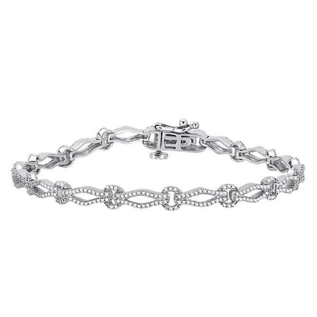 10k White Gold 1ct TDW Geometric Diamond Link Bracelet