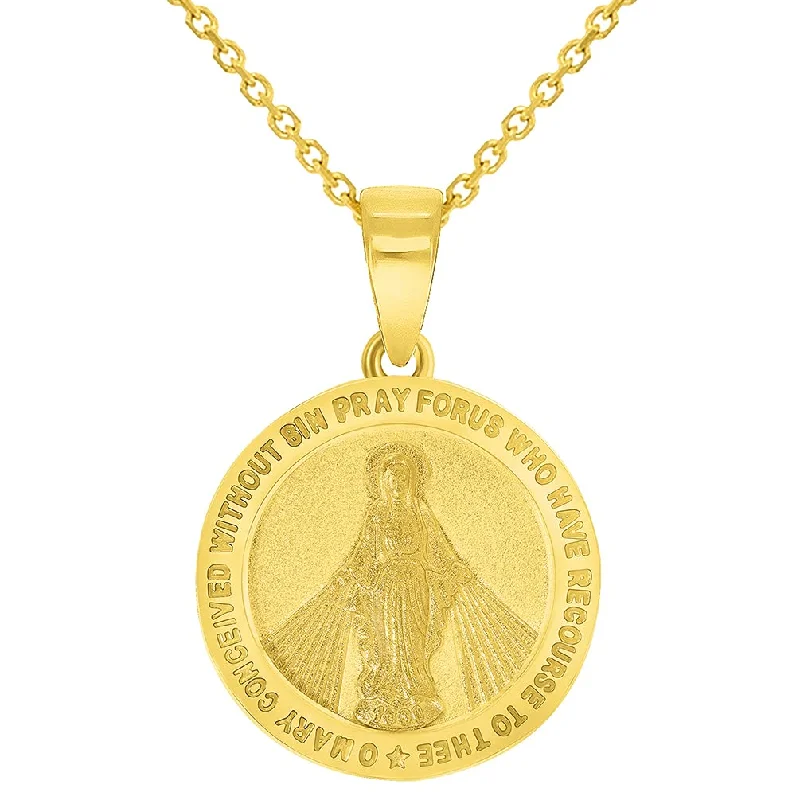 women affordable gold necklaces -Solid 14k Yellow Gold Small Classic Miraculous Medallion of the Virgin Mary Pendant with Cable, Curb or Figaro Chain Necklace