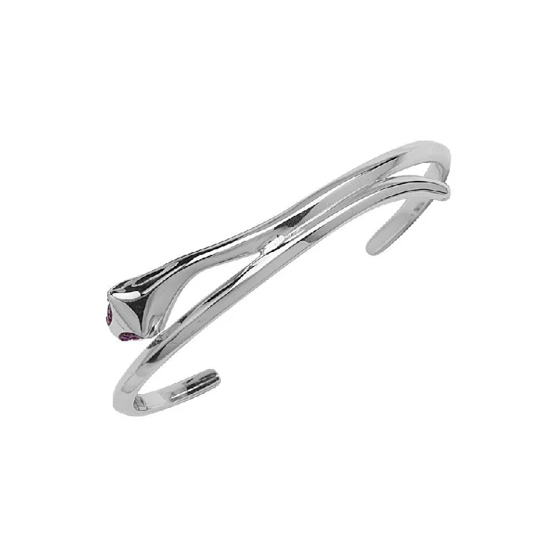 Curata 925 Sterling Silver RhodiumSnake Cuff Cubic Zirconia Bangle Bracelet