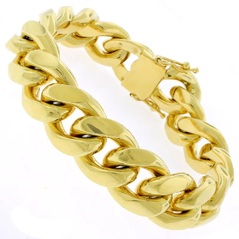 Authentic Solid Sterling Silver 17.5mm Miami Cuban Curb Link .925 Yellow Gold Thick Bracelet Chain 9"