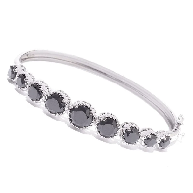 Sterling Silver with Natural Black Spinel Bangle Bracelet -6.5"