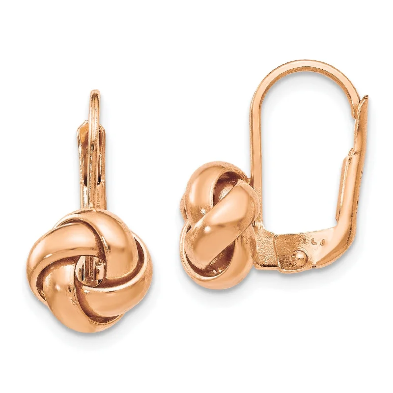 women stud earrings -14KT Rose Gold 13X9MM Leverback Love Knot Earrings