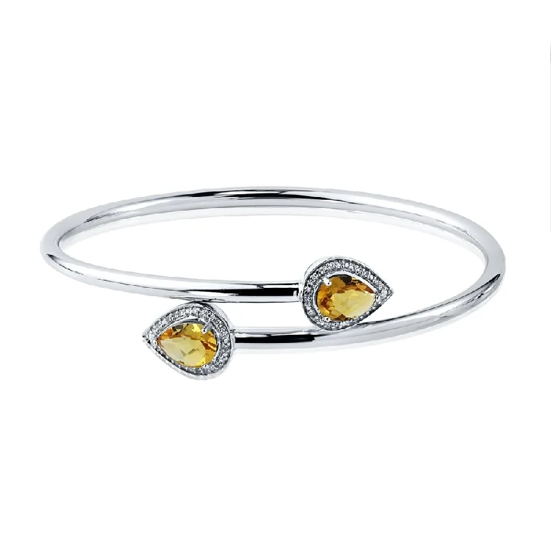 Auriya 1 3/4ct Pear-cut Yellow Citrine Gold over Silver Bangle Bracelet with Diamond Accents