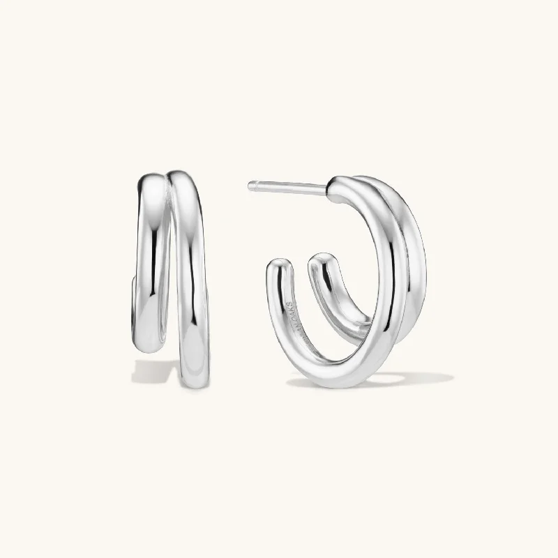 women modern earrings -Classic Layered Hoops in Silver