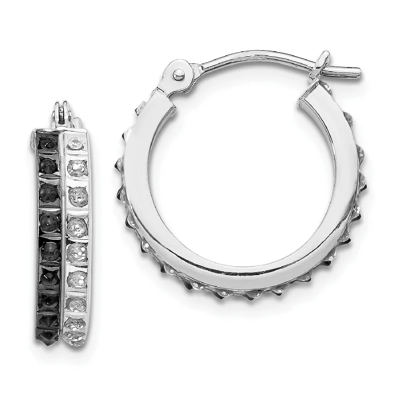 women glamorous earrings -Diamond Fascination Hinged Diamond Accent Hoop Earrings in 14KT White Gold