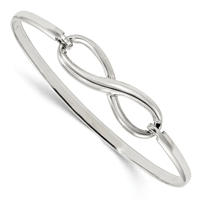 Curata 925 Sterling Silver 7" Polished Infinity Hook Bangle Bracelet