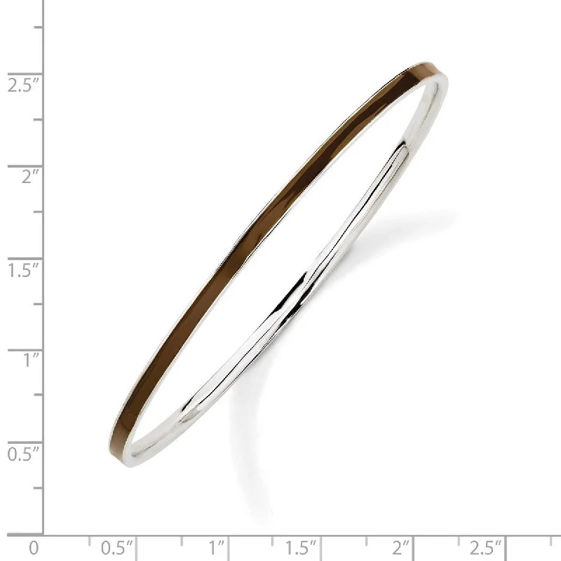 Curata 925 Sterling Silver 7" Polished Brown Enamel Slip-on Stackable Bangle Bracelet