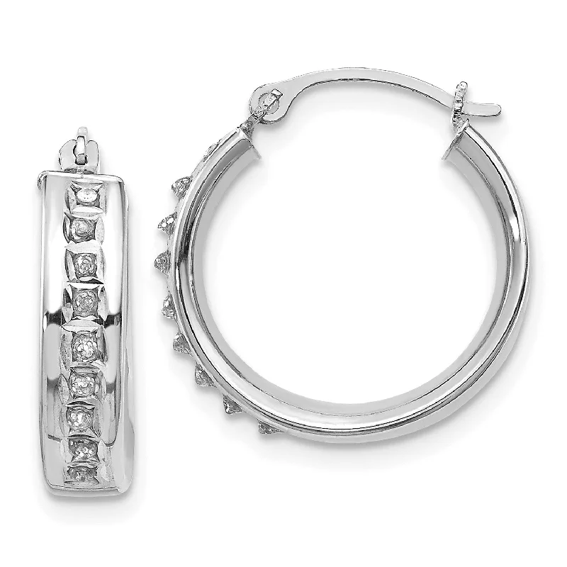 women clip-on earrings -Diamond Fascination Hinged Diamond Accent Hoop Earrings in 14KT White Gold