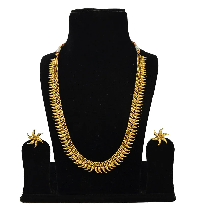 women vintage pendant necklaces -Saloni Fashion Jewellery Gold Plated Long Necklace Set