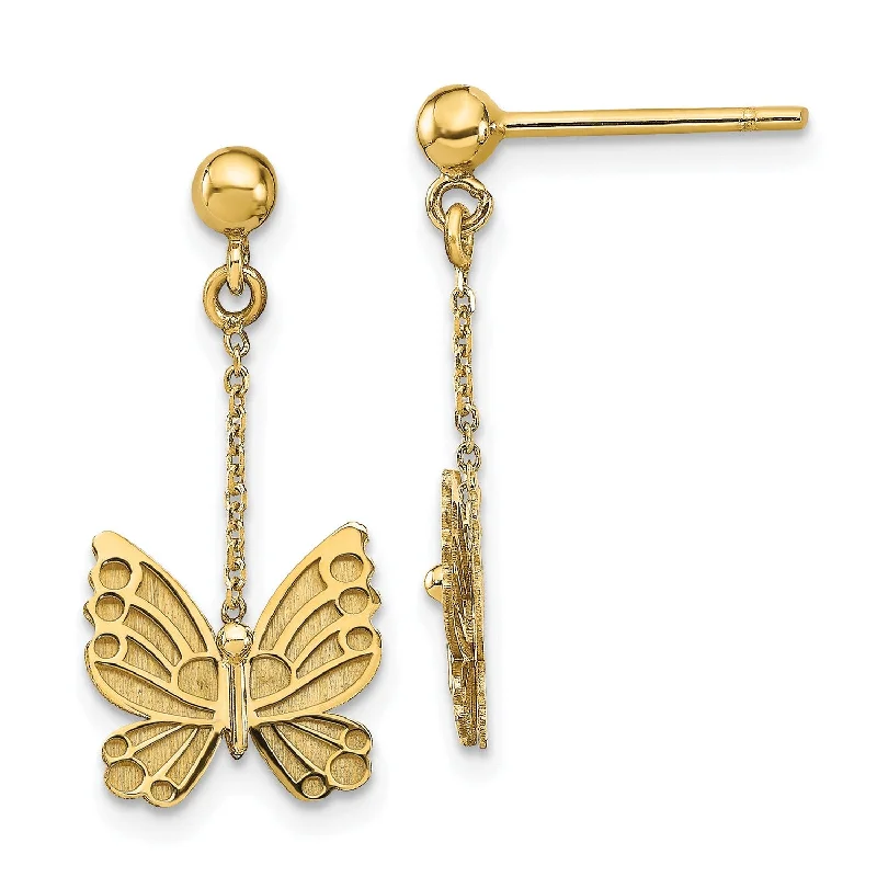 women luxury diamond earrings -14KT Yellow Gold 23X11MM Drop & Dangle Butterfly Earrings