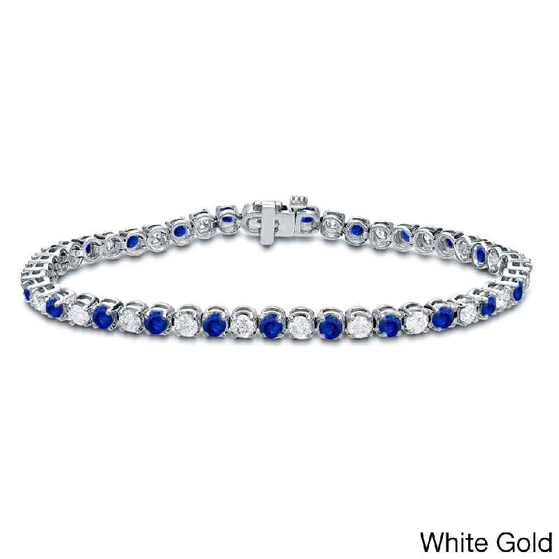 Auriya 3 1/2ct Blue Sapphire and 3 1/2cttw Diamond Tennis Bracelet 14k Gold