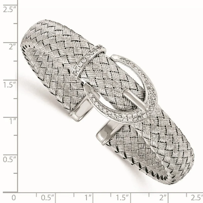 Curata 925 Sterling Silver Cubic Zirconia Woven Buckle Cuff Bangle Bracelet