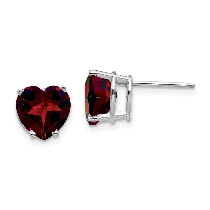 women oversized earrings -8MM Heart Shape Garnet Stud Earrings in 14KT White Gold