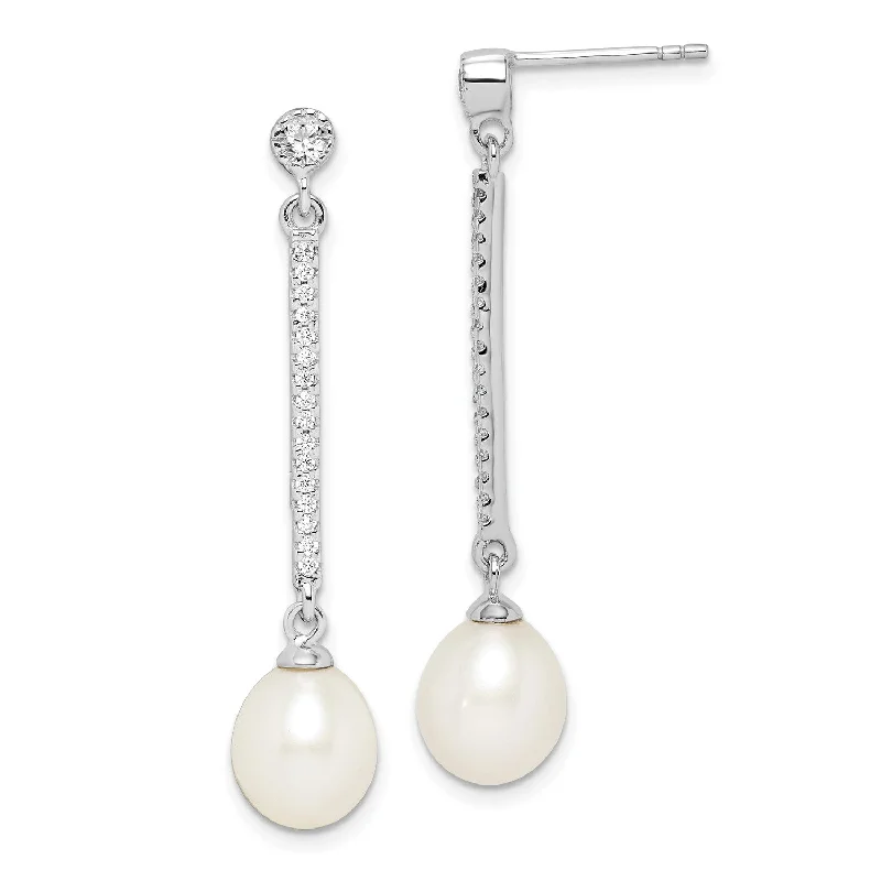 women trendy gold earrings -Sterling Silver 8MM Pearl and Cubic Zirconia Drop & Dangle Earrings