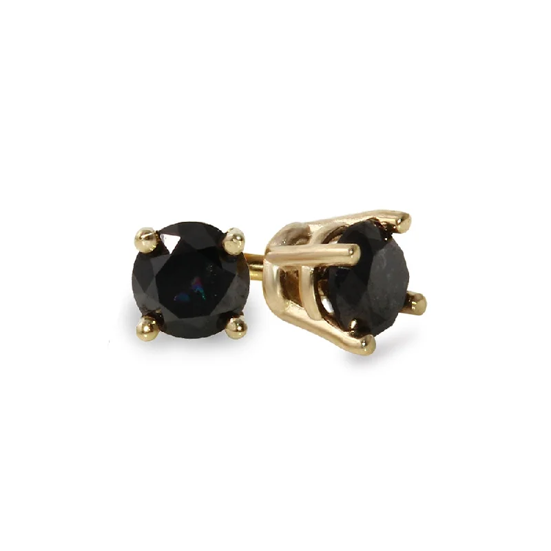 women chic drop earrings -10K Yellow Gold 1-1/4 CTW Rd Black Diamond Stud Earrings