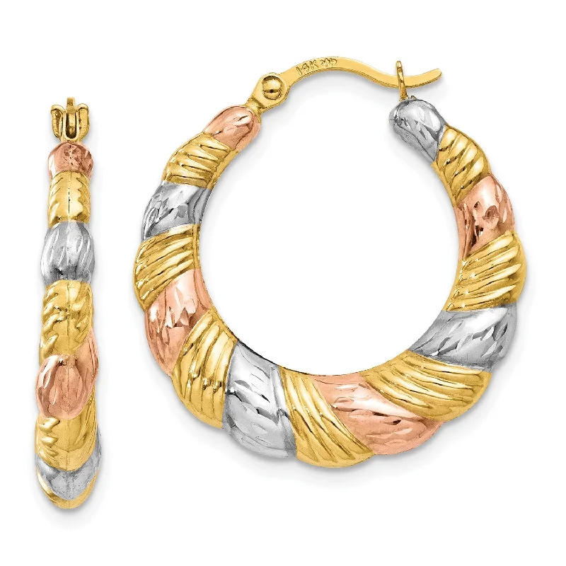 women luxury hoop earrings -14KT Gold Tri-Color 23X22MM Hoop Earrings