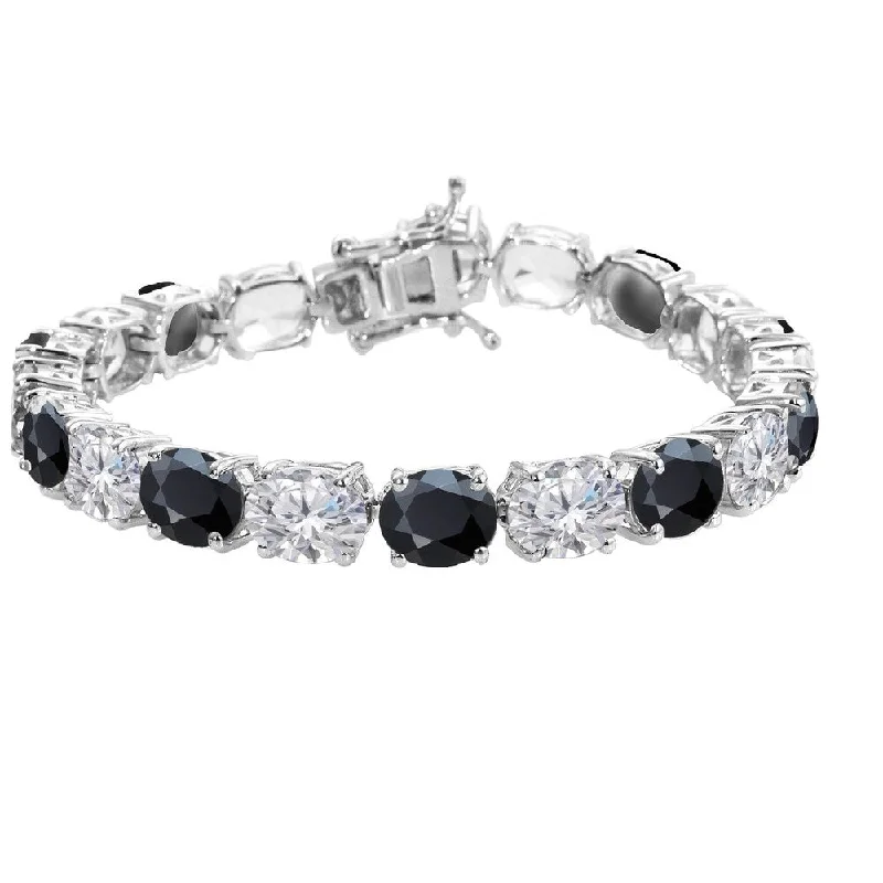 Sterling Silver with Natural Black Spinel and White Topaz Tennis Bracelet-7.25"