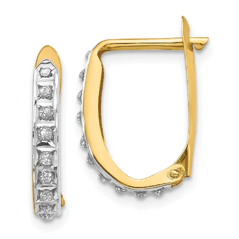 women gold earrings -Diamond Fascination Hinged Diamond Accent Leverback Hoop Earrings in 14KT Yellow Gold