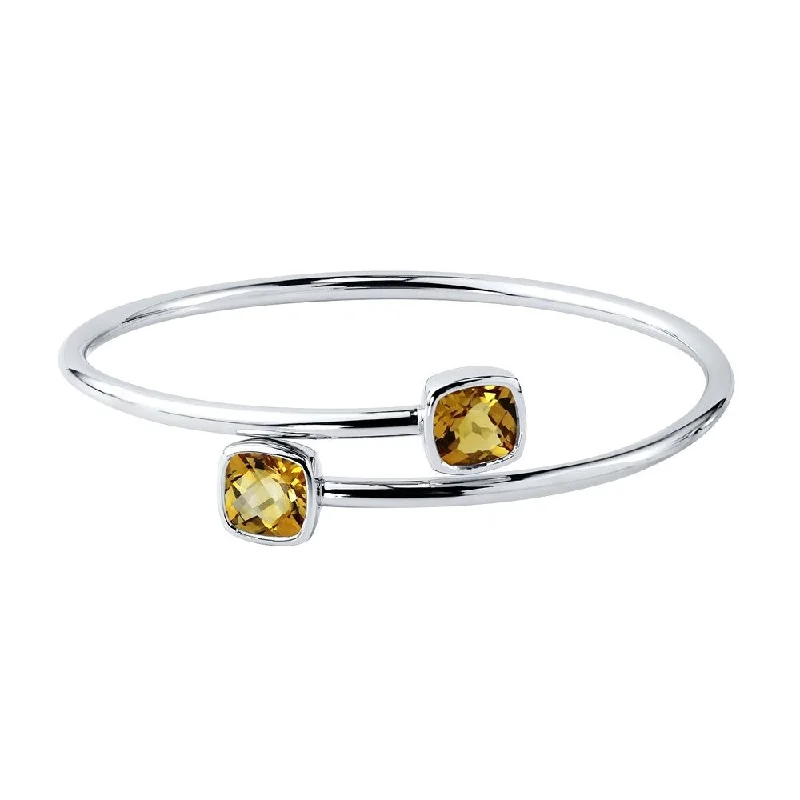 Auriya 4ct Cushion-cut Yellow Citrine Bypass Bangle Bracelet Gold over Silver