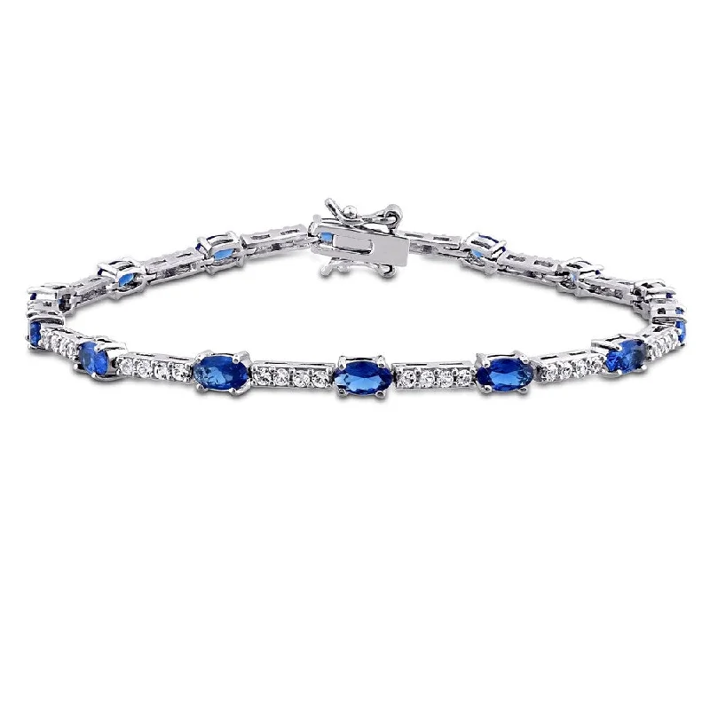 Miadora Sterling Silver Created Blue and White Sapphire Tennis Bracelet