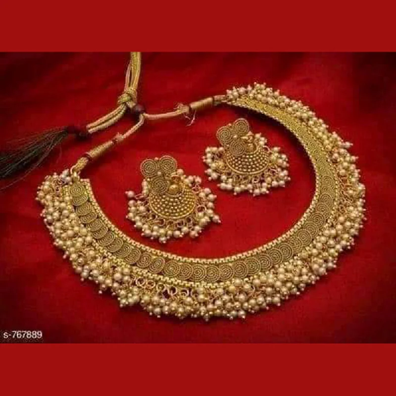 women sparkling diamond necklaces -India Art Gold Plated Beads Necklace Set