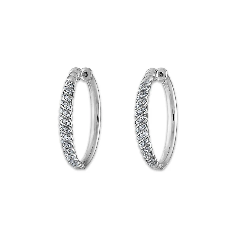 women silver hoop earrings -1/4 CTW Diamond Hoop Earrings in Sterling Silver