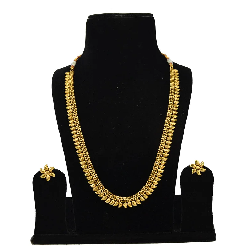 women minimalist gold necklaces -Saloni Fashion Jewellery Gold Plated Long Necklace Set