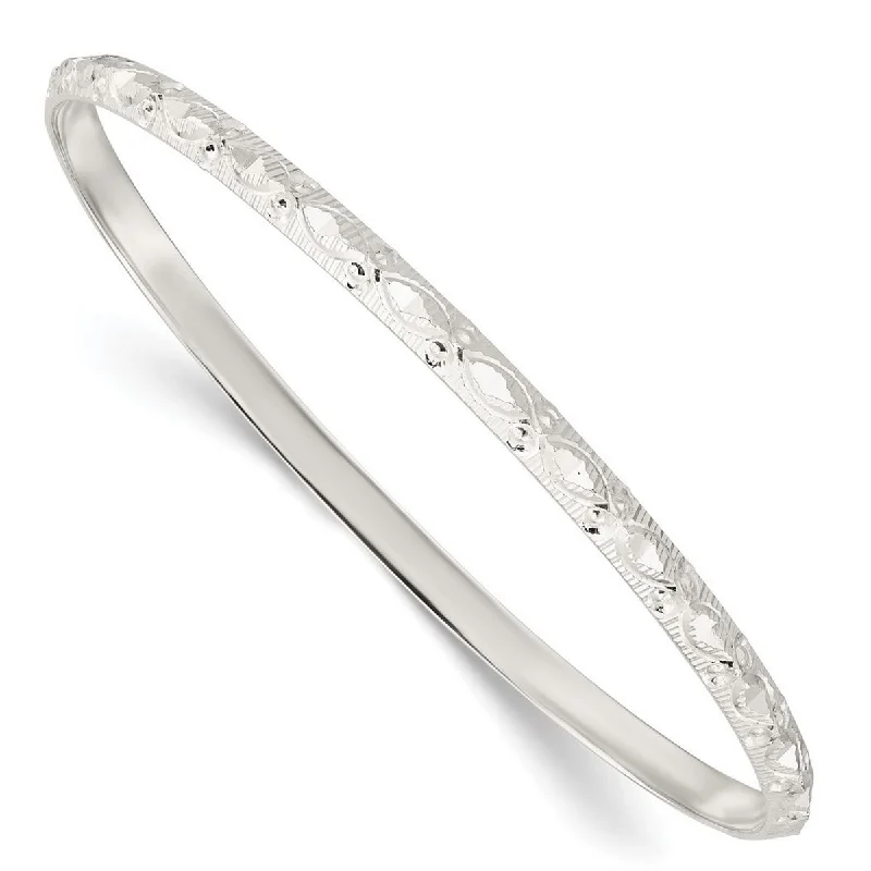 Curata 925 Sterling Silver 3.4mm Lace Patterned Slip on Bangle Bracelet