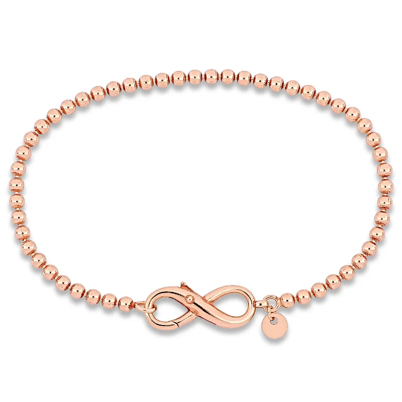 Miadora Bead Link Bracelet with Infinity Clasp in Rose Sterling Silver