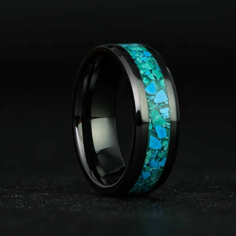 women rose gold bracelets -Turquoise Glowstone Ring on Black Ceramic