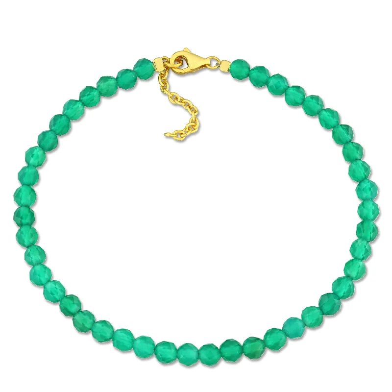 Miadora 6 1/2ct TGW Green Onyx Facetted Bead Bracelet in Yellow Silver-725+1 in