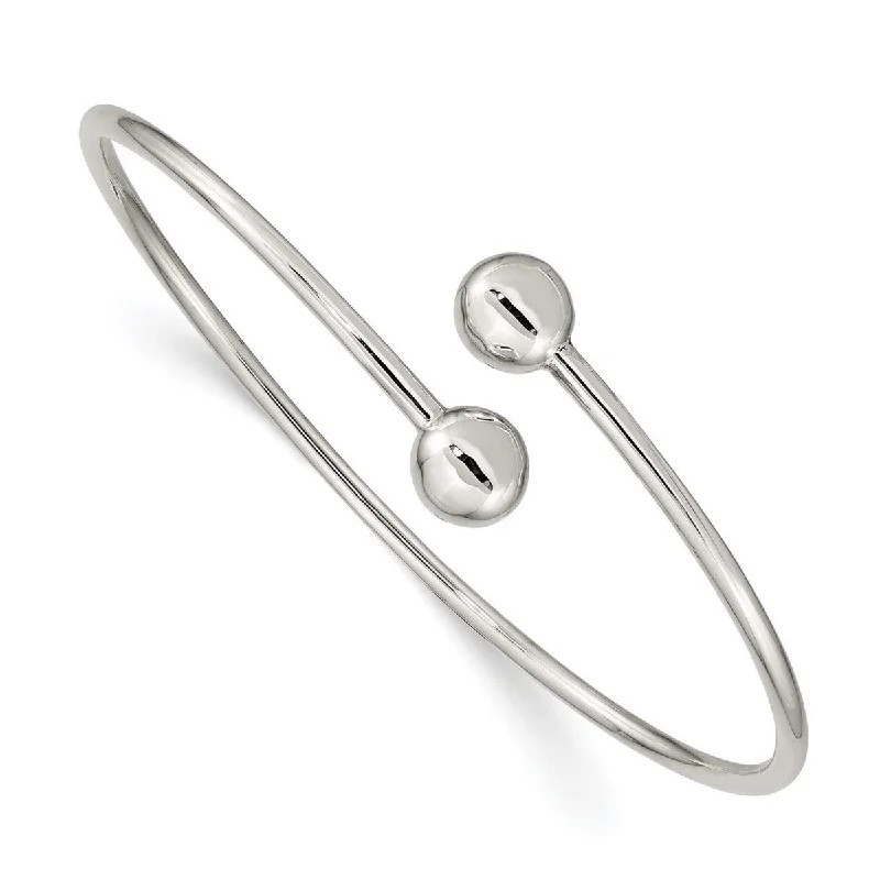 Curata 925 Sterling Silver Ball Endcap Bypass Cuff Bangle Bracelet