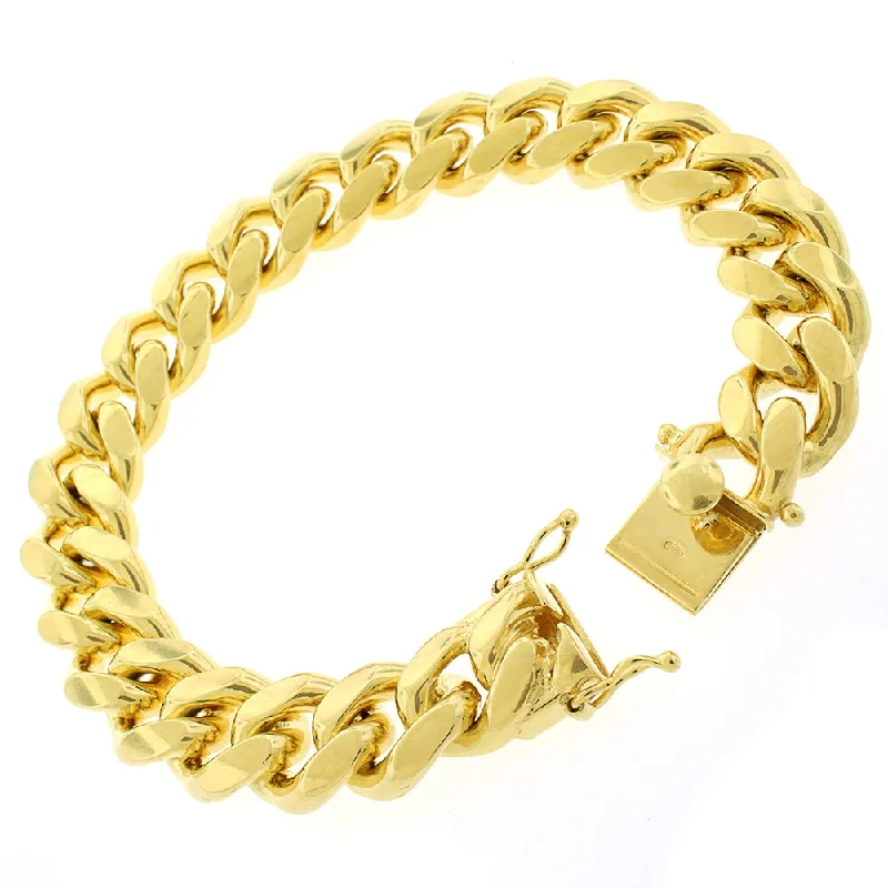 Authentic Solid Sterling Silver 14mm Miami Cuban Curb Link .925 Yellow Gold Thick Bracelet Chain 9"