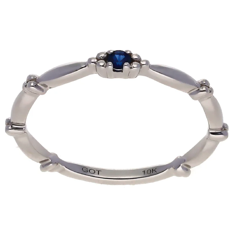 women chain bracelets -10K White Gold Round Sapphire Fashion Ring