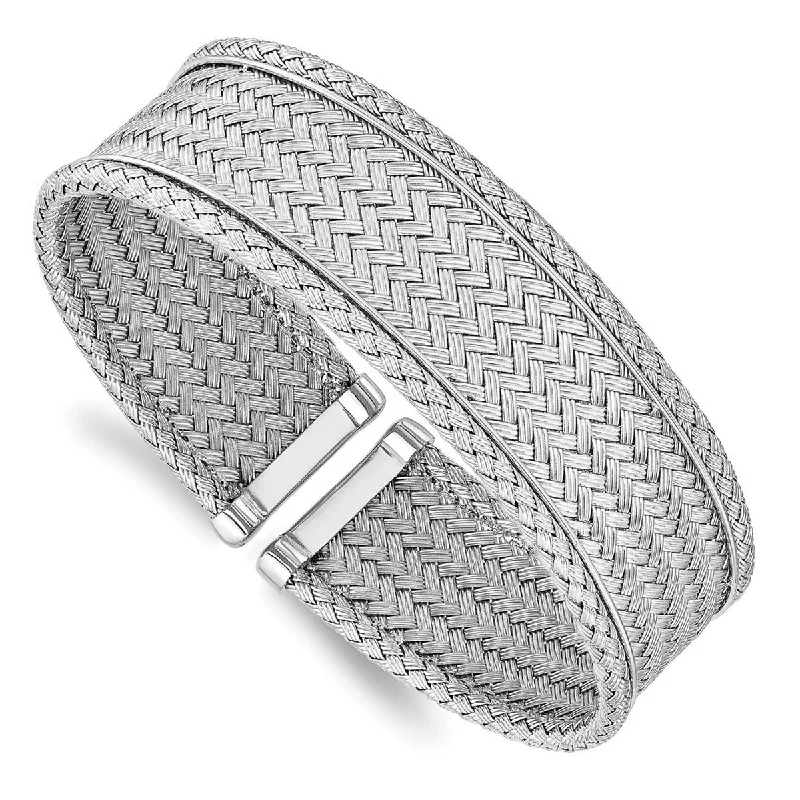 Curata 925 Sterling Silver 19mm Wide Woven Flexible Cuff Bangle Bracelet