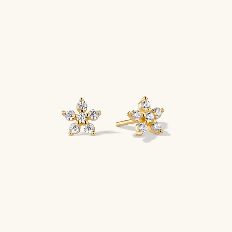 women stud earrings -Flower Diamond Stud Earring in Gold